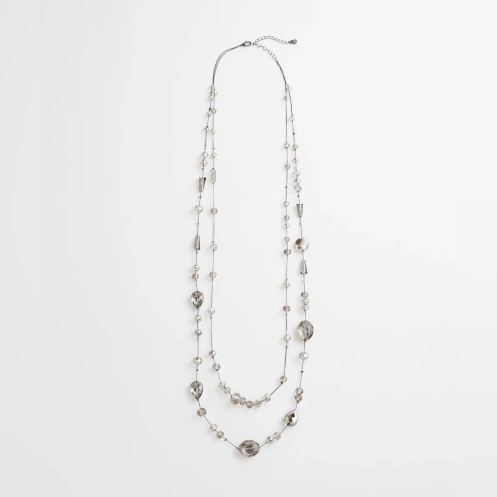 Chicos Elegant Silver Double Strand Beaded Necklace
